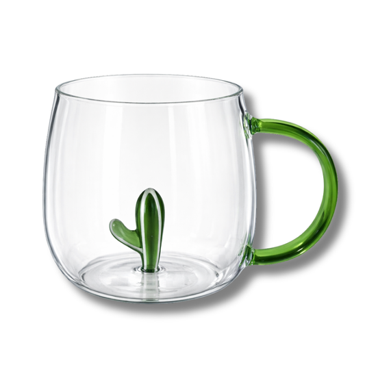 TAZA DE VIDRIO CON ADORNO 3D DE CACTUS GDECORPTD