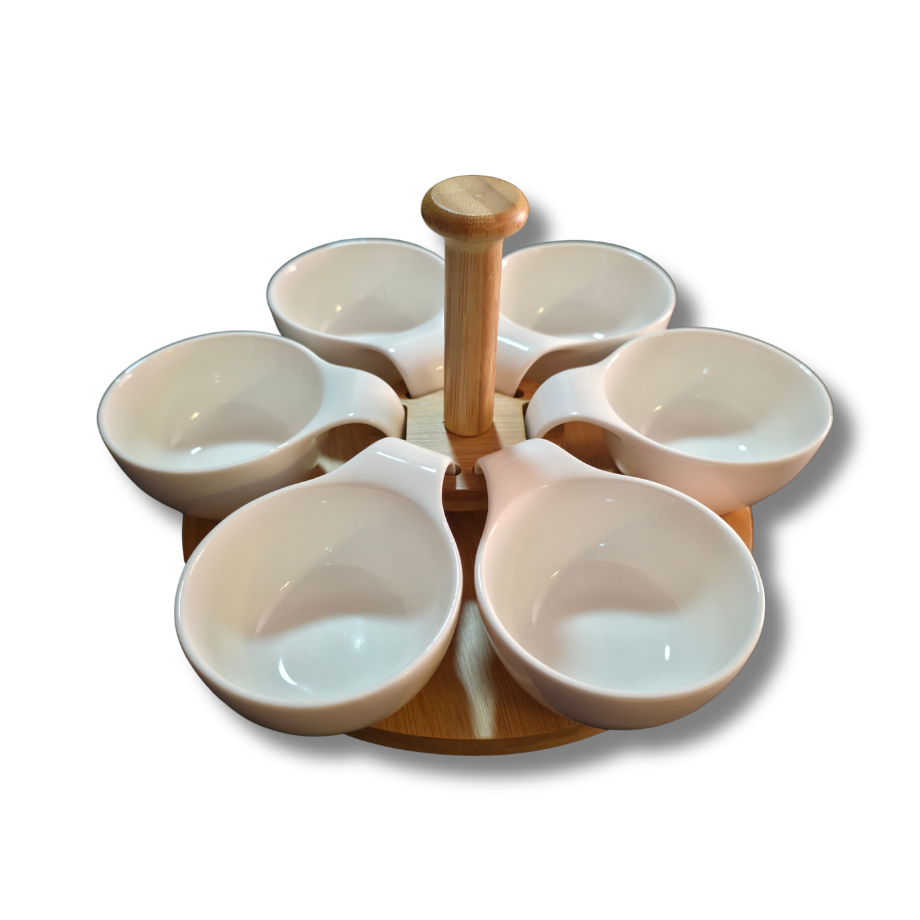 SET BOWLS CON BANDEJA GIRATORIA PORCELANA