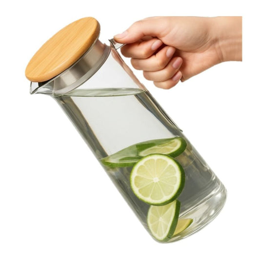 Jarra Vidrio Acrilica Botella Tapa Bambu Agua Bebidas 1100ml