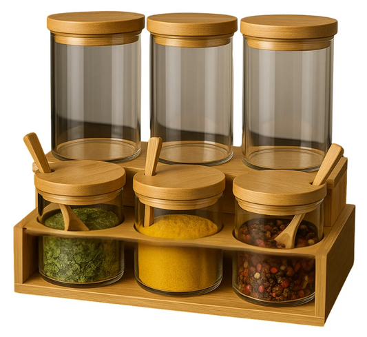 Porta Condimentero Especiero Bambu Organizador Frasco Cocina