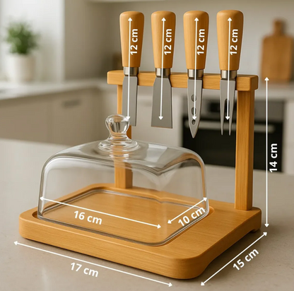 Tabla Para Queso Picoteo Cúpula Vidrio Queso 4 Cuchillo