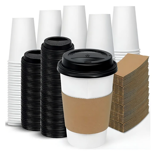 50 Vaso Cafe Polipapel Vaso Kraft Vaso C /tapa+manga 8oz