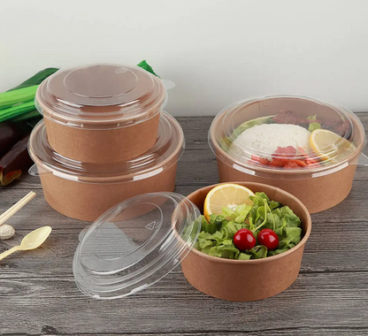 50un Bowls Kraft Con Tapa Plástica Envases 750cc Color Beige