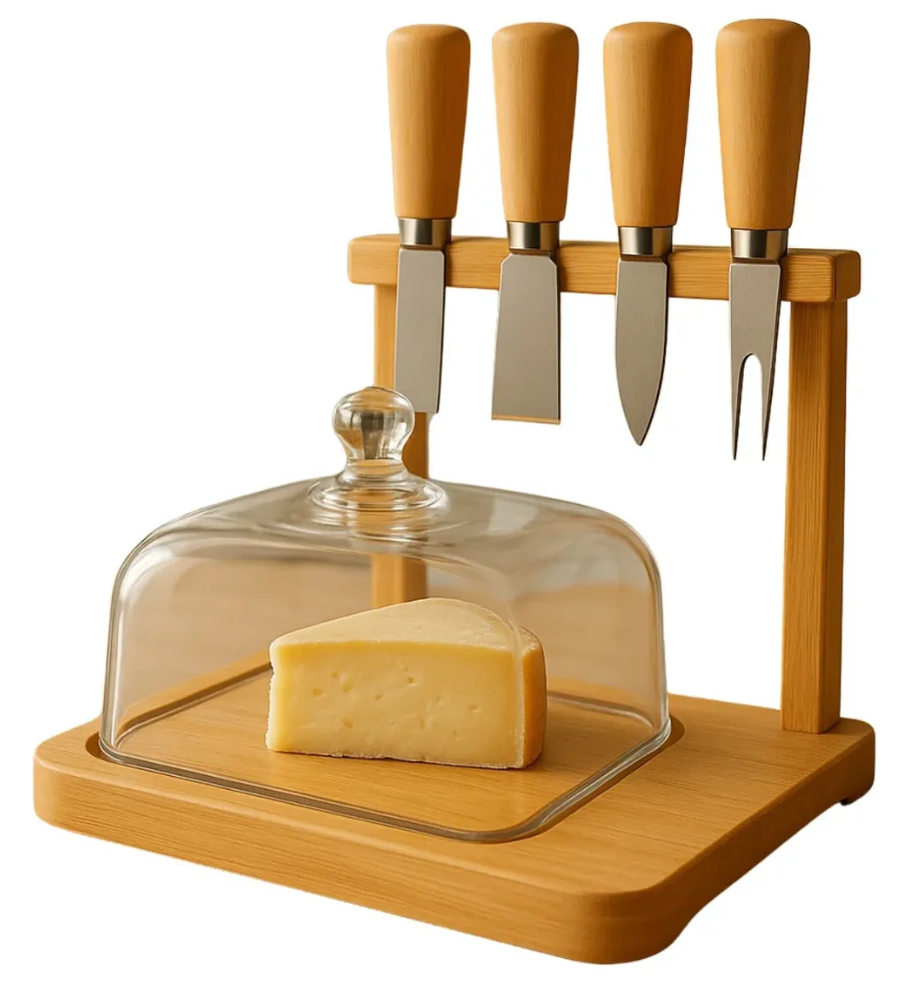 Tabla Para Queso Picoteo Cúpula Vidrio Queso 4 Cuchillo