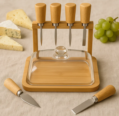 Tabla Para Queso Picoteo Cúpula Vidrio Queso 4 Cuchillo
