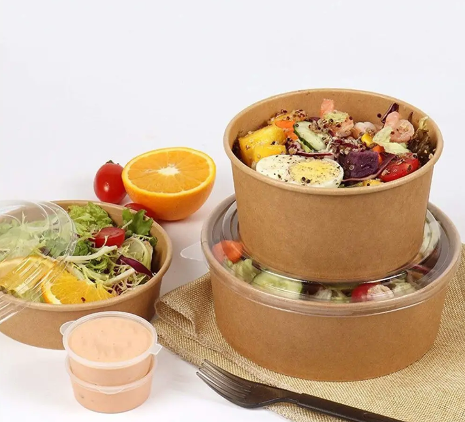 50un Bowls Kraft Con Tapa Plástica Envases 750cc Color Beige