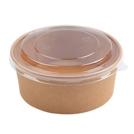 50un Bowls Kraft Con Tapa Plástica Envases 550cc Color Beige