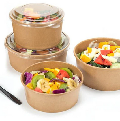 50un Bowls Kraft Con Tapa Plástica Envases 550cc Color Beige